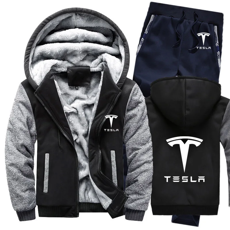 

Мужская толстовка с капюшоном с логотипом автомобиля Тесла, мужские толстовки, костюм, зимний утепленный флисовый хлопковый спортивный кос...