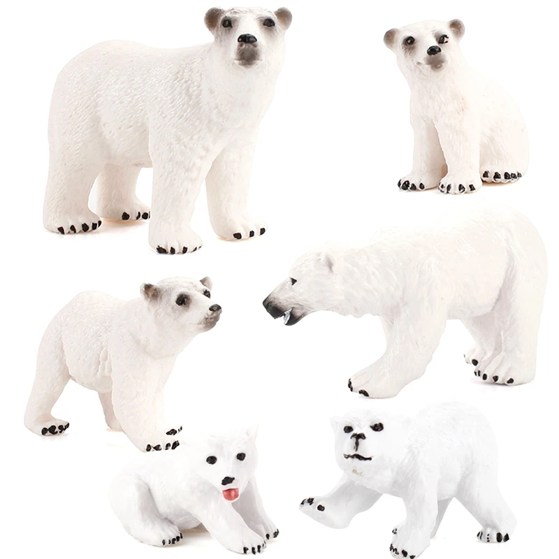 

6Pcs Cute Artificial White Polar Bear Toy Realistic Polar Bear Family Set Kids Educational Desk Decor Toy