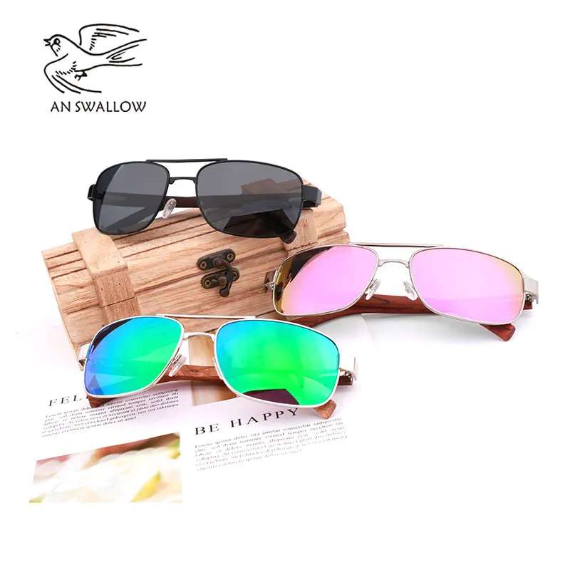 Оригинальные новые модные ретро деревянные солнцезащитные очки с металлической