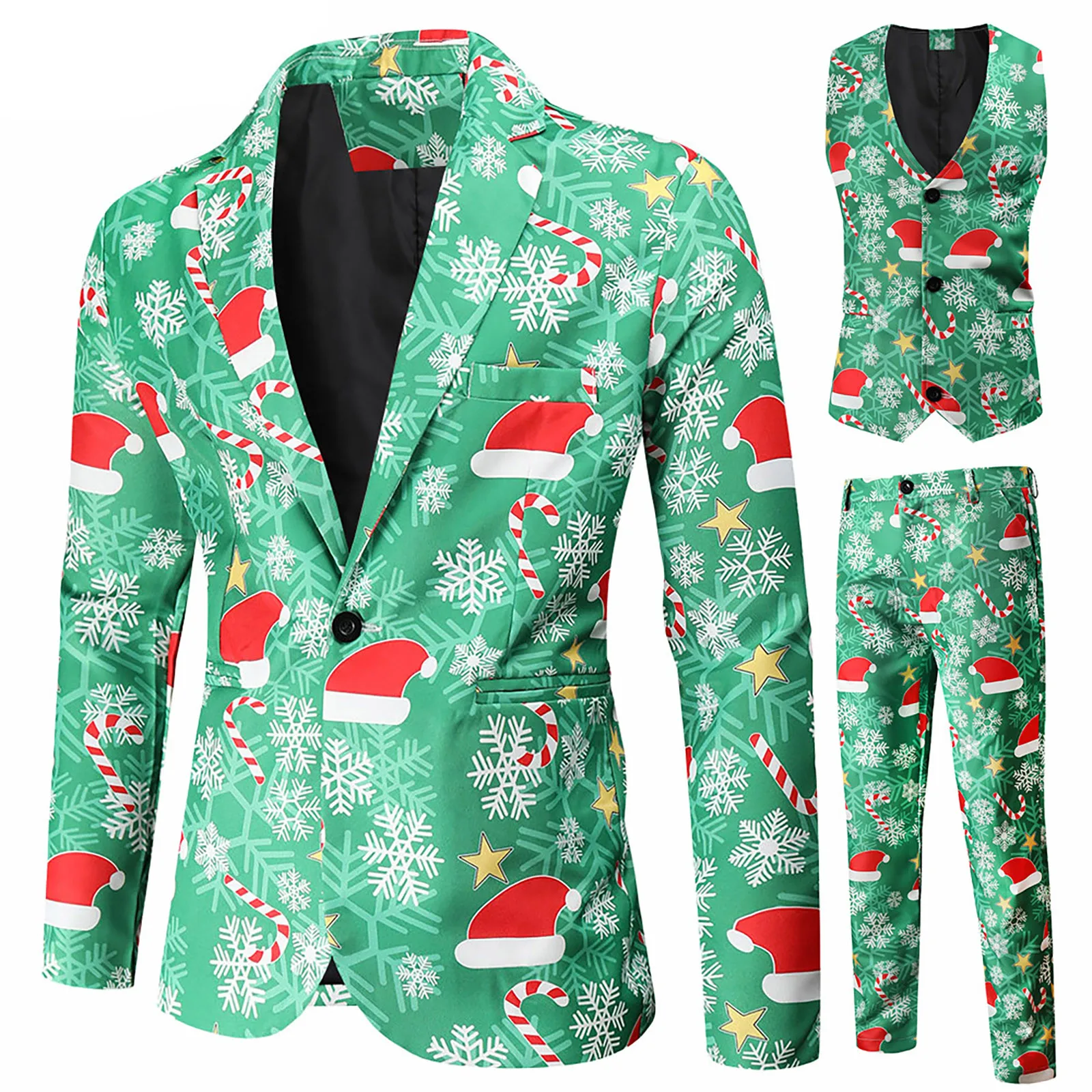 

2021 Print Blazer Vest Pants 3PCS Suit For Men Christmas Party Clothes Mens Slim 3 Pieces Business Jacket Suit Terno Masculino