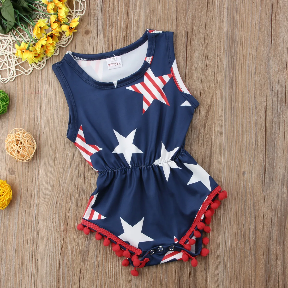 4 июля полосатые хлопковые комбинезоны для новорожденных девочек с изображением