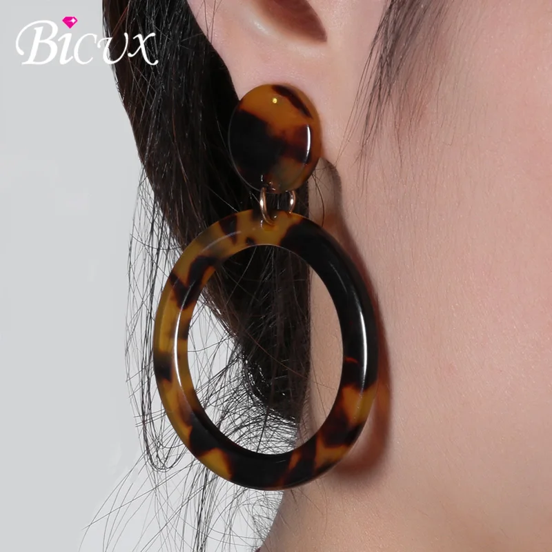 Женские круглые серьги подвески с леопардовым принтом BICUX акриловые Винтажные в