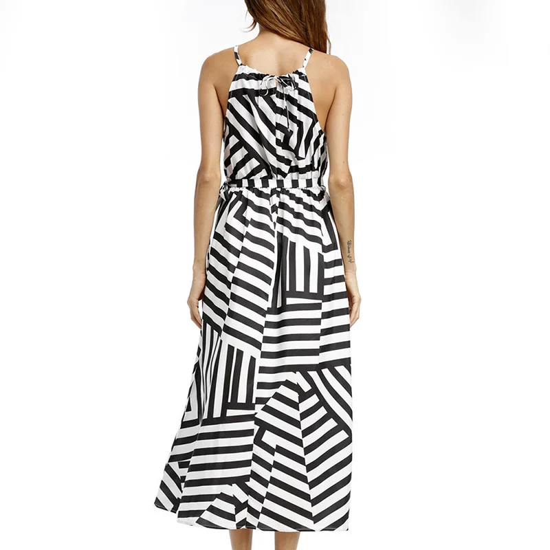 

Women Striped Dress Sleeveless Loose Boho Maxi Long Dress for Evening Party BMF88