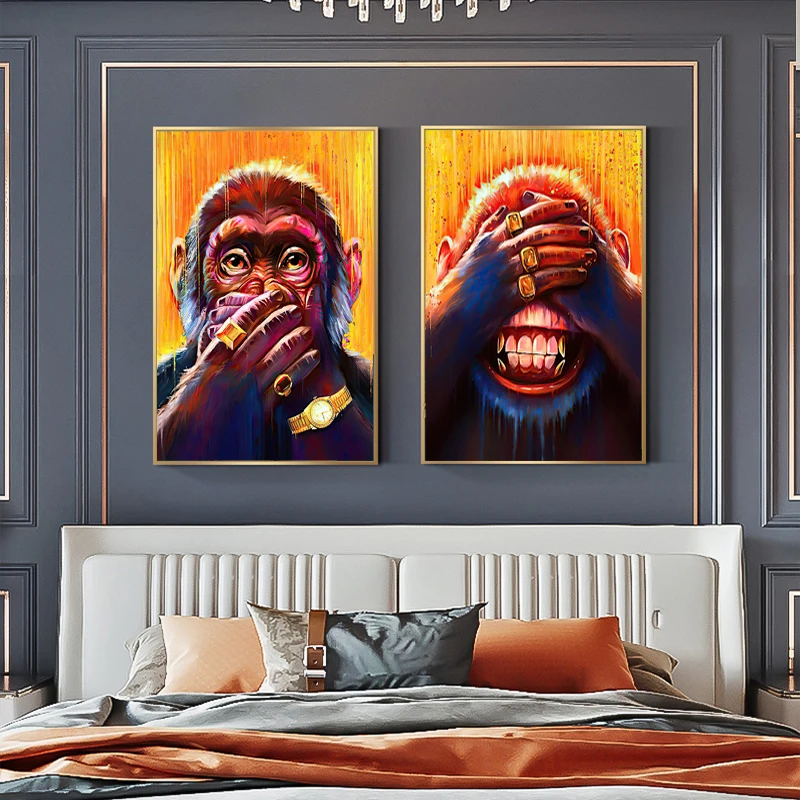 

3 Monkeys Hear See Speak Poster Cool Graffiti Street Art Painting on Canvas Wall Art Pictures for Living Room Home Decor Cuadros