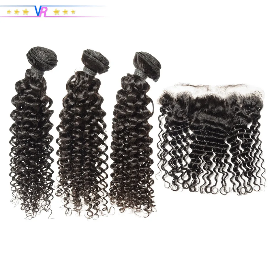 

VR Star Brazilian Deep wave Frontal With Bundles 100% Virgin Human Hair 3 Bundles With Pre Plucked 13x4 Frontal