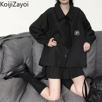 koijizayoi harajuku women two pieces set loose solid long sleeves shirt mini short skirt students streetwear tops outfits suit