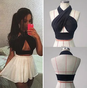 Женский сексуальный укороченный топ с ремешками крест-накрест спереди вырезами