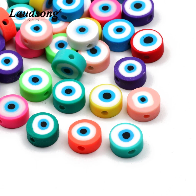 

Разноцветные плоские круглые бусины из полимерной глины с узором в глаза, бусины с отверстием для изготовления ювелирных изделий «сделай с...