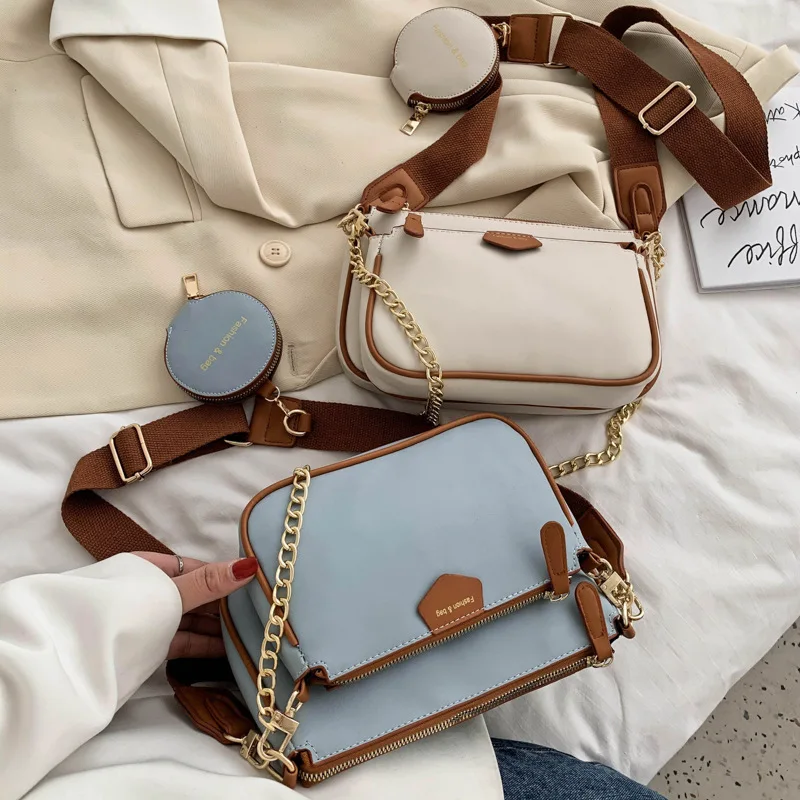 

Женский маленький кошелек, комплект из 3 сумок, модная сумка через плечо на цепочке, сумка-мессенджер на широком ремешке, роскошная сумка-мес...