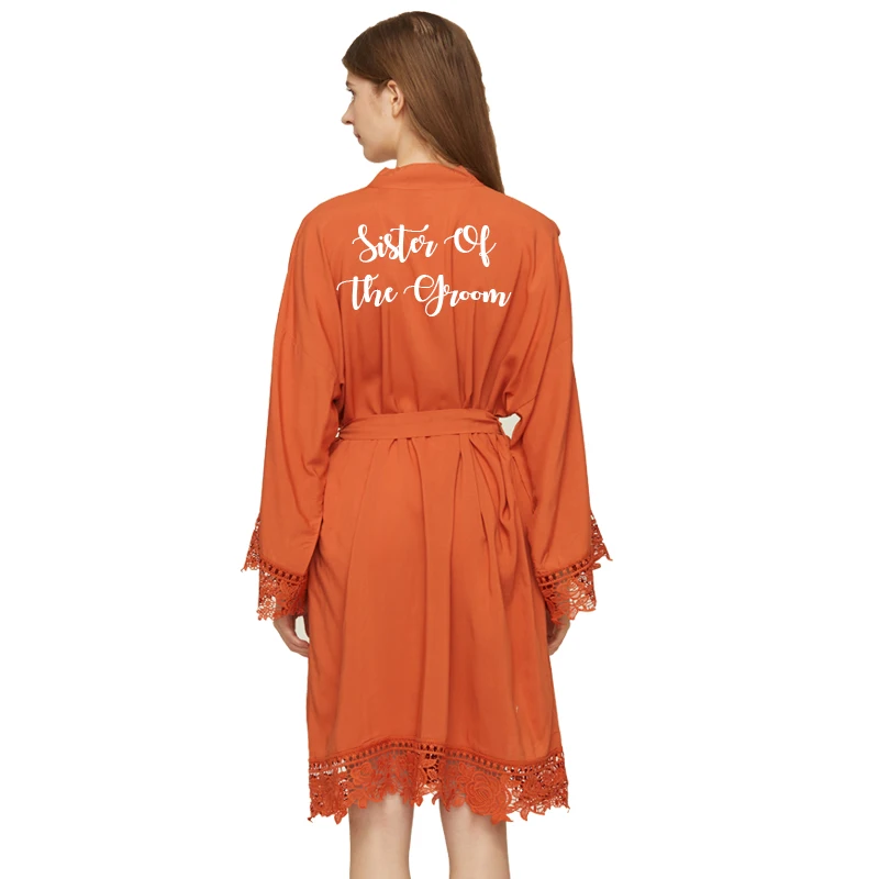 Rayon Cotton Lace Robe Bride Robe Bridesmaid Robes Bridal Robes Bathrobe Mother of The Bride Gown Bathrobe Orange