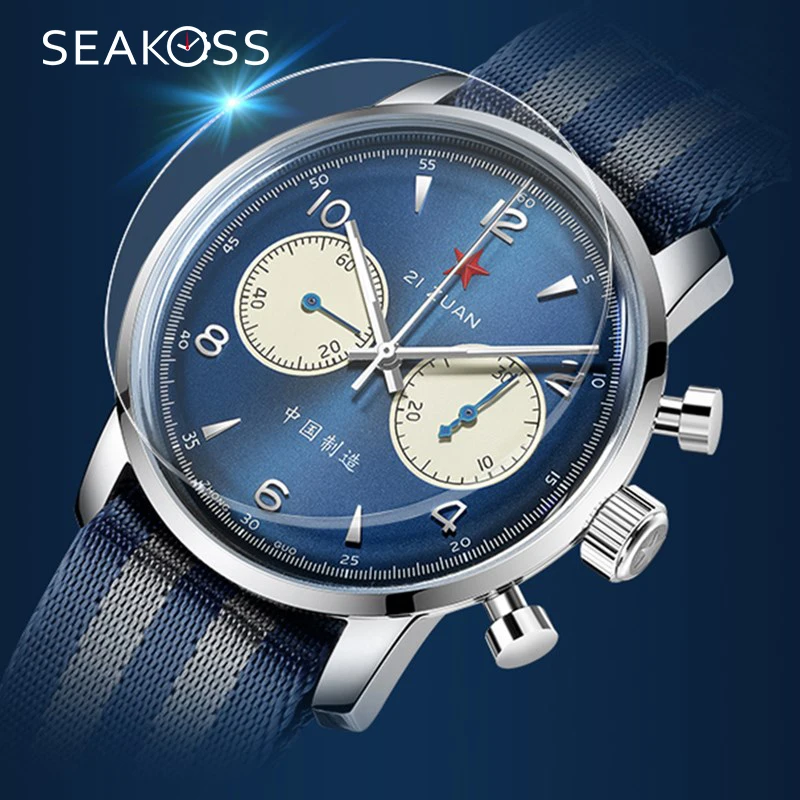 Роскошные мужские часы с хронографом 42 мм 1963 Pilot Seagull Move Т образной горловиной
