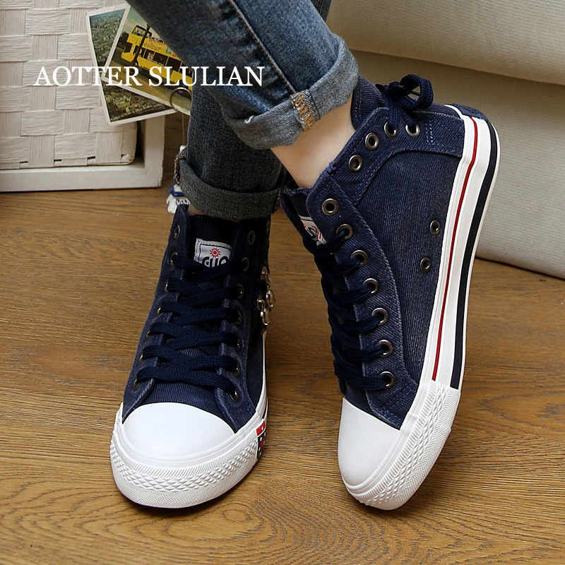 

2021 Vulcanize Shoes Women Canvas Chic High Top Denim Leisure Footwear All-match Zipper Tassel Design Lady Breathable Flat Shoes