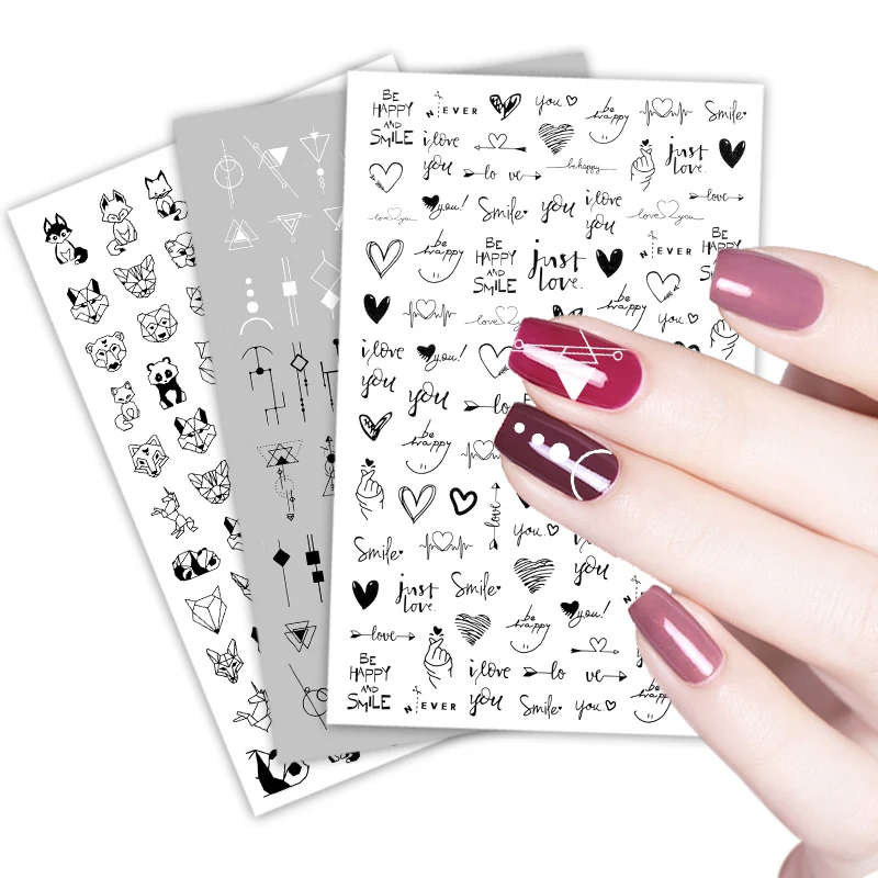 

3D Flower Nail Stickers Women Face Sketch Abstract Butterfly Image Sexy Girl Nail Art Decor Sliders Manicure Stickers for Nails