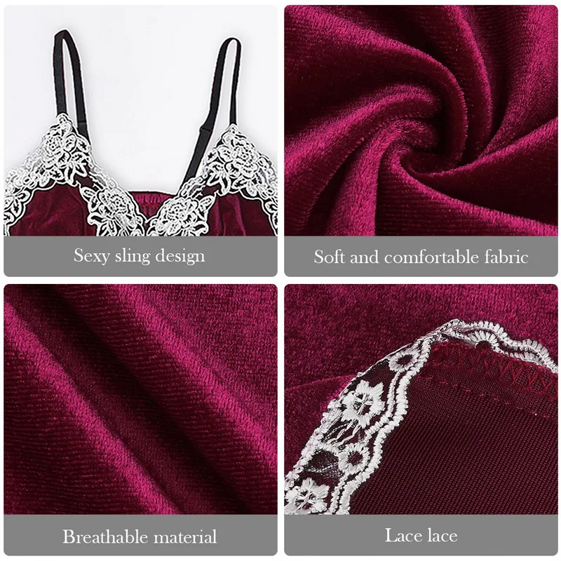 

Golden Velvet Robe Sleep Suit Women Lace Satin Pajamas Gown Set V-Neck Nightwear Pijama Winter Spring Home Nightdress Lady
