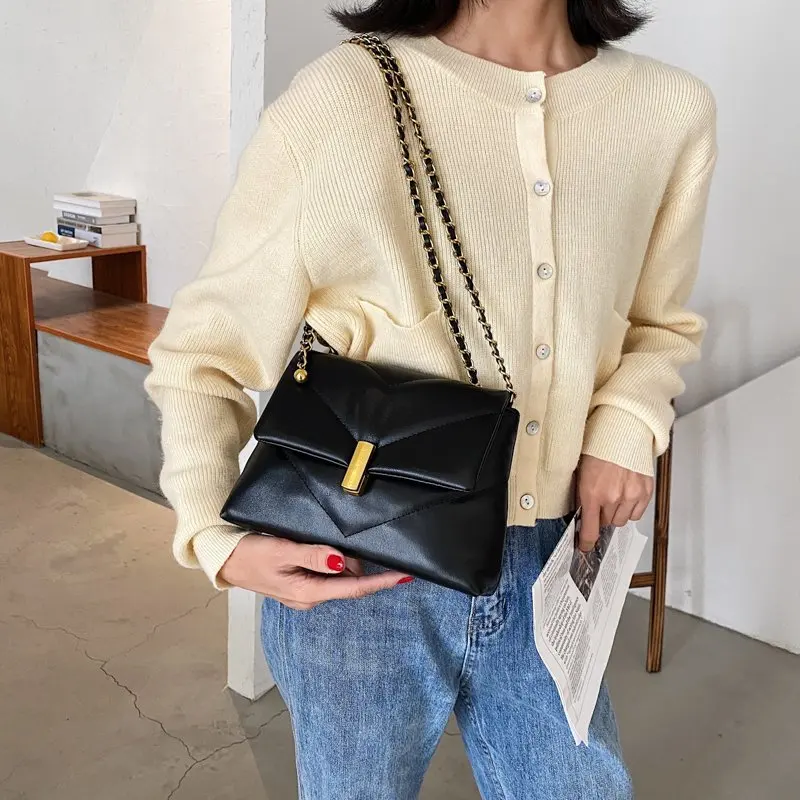 

Fashion Women Handbags 2020 Thread Cover PU Leather Chain Shoulder Cross body Bag Designer Daily Travel Fashionable Purses