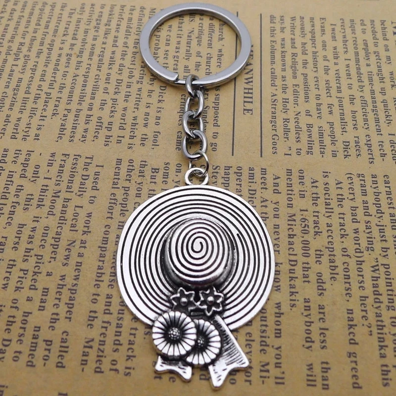 

Pp New Alloy Retro Large Hat Keychain Pendant Antique Silver Jewelry Accessories