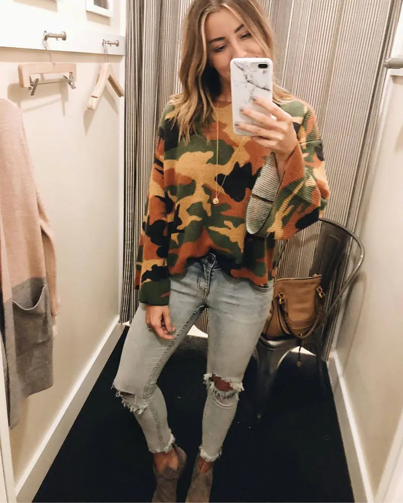 

Fashion Women O-Neck Long Sleeve Pullover Sweater Print Jumper Sweatshirt Casual Tops