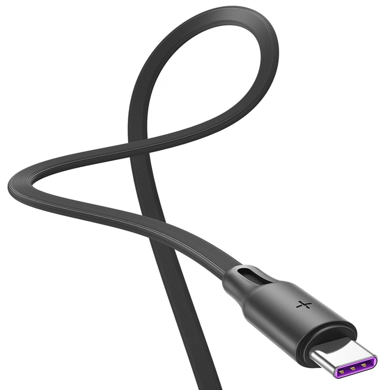 Плоский кабель для быстрой зарядки ROCK type-C 5A для samsung S9 S8 Xiaomi mi9 Redmi note 7 Super Fast Charging QC 4,0 шнур для передачи данных - Цвет: Black