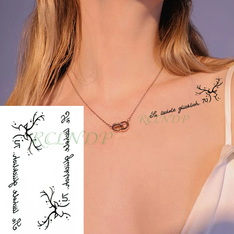 Водостойкая Временная тату-наклейка с рогами слова буквы тату-наклейки флэш-тату