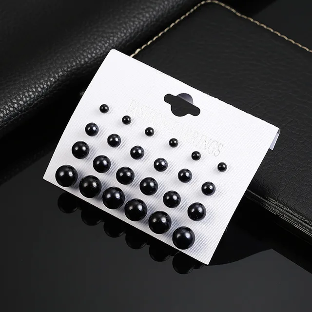 Style 2-black 12 пар/уп. Кристальные серьги-гвоздики с треугольниками и узлом, новые стразы, имитация жемчуга, серьги для девочек, крошечные серьги-гвоздики - Окраска металла: Style 2-black