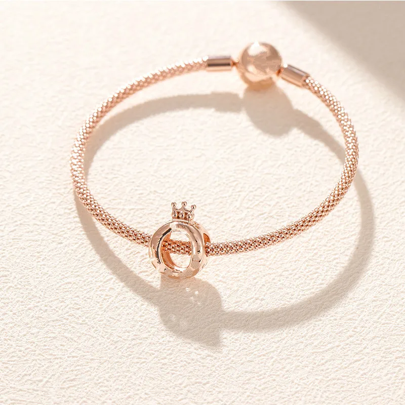 

Original 925 Sterling Silver Fashion Creative Elegant Rose Gold Glitter Elegant Set Fit for Women pan Bracelet DIY Jewelry