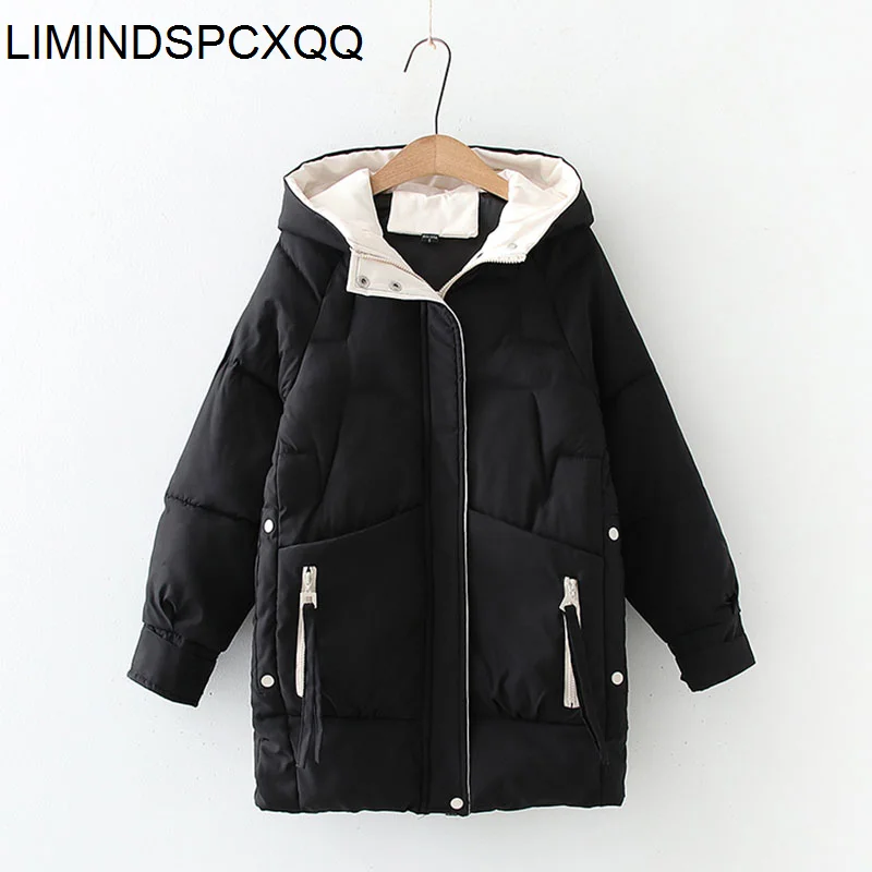

2021 Womens Winter Thick Hooded Down Jackets Cotton Long Warm Padded Parka For Women Female 2XL Winter Coats Loose Clothing