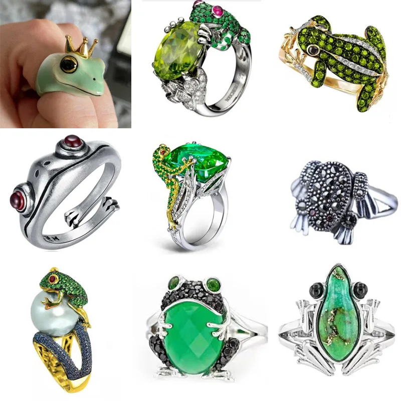 Trendy Frog Shape Women's Rings Delicate Full Green Cubic Zirconia Steam Punk Animal Rings for Women Boho Jewelry Accessories