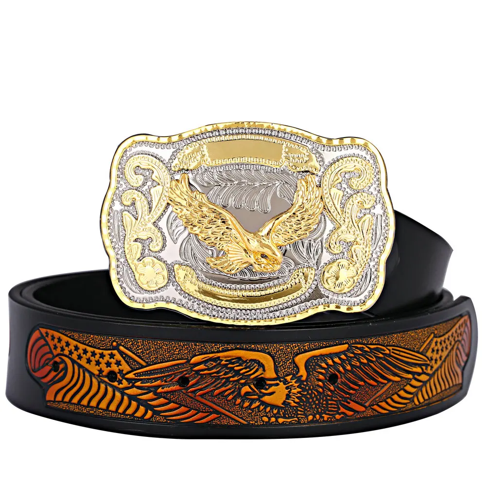 KDG western cowboy zinc alloy two-tone eagle belt buckle for men and women with jeans leather embossed craft belt accessories