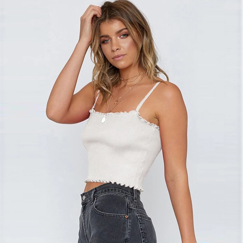 Летний Тонкий Топ на бретелях одежда Женский тонких бретельках простой жилет для