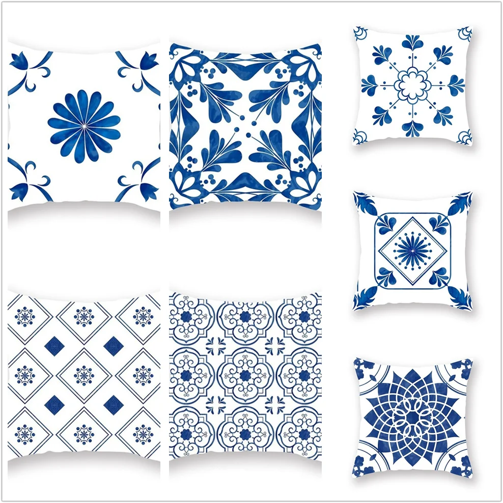 Наволочка с рисунком мандалы наволочка для подушки синяя Геометрическая из