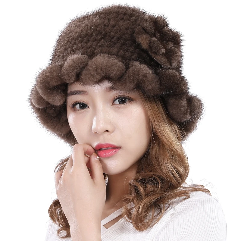 Зимняя женская шапка кожаные модные однотонные шапки из натурального меха норки