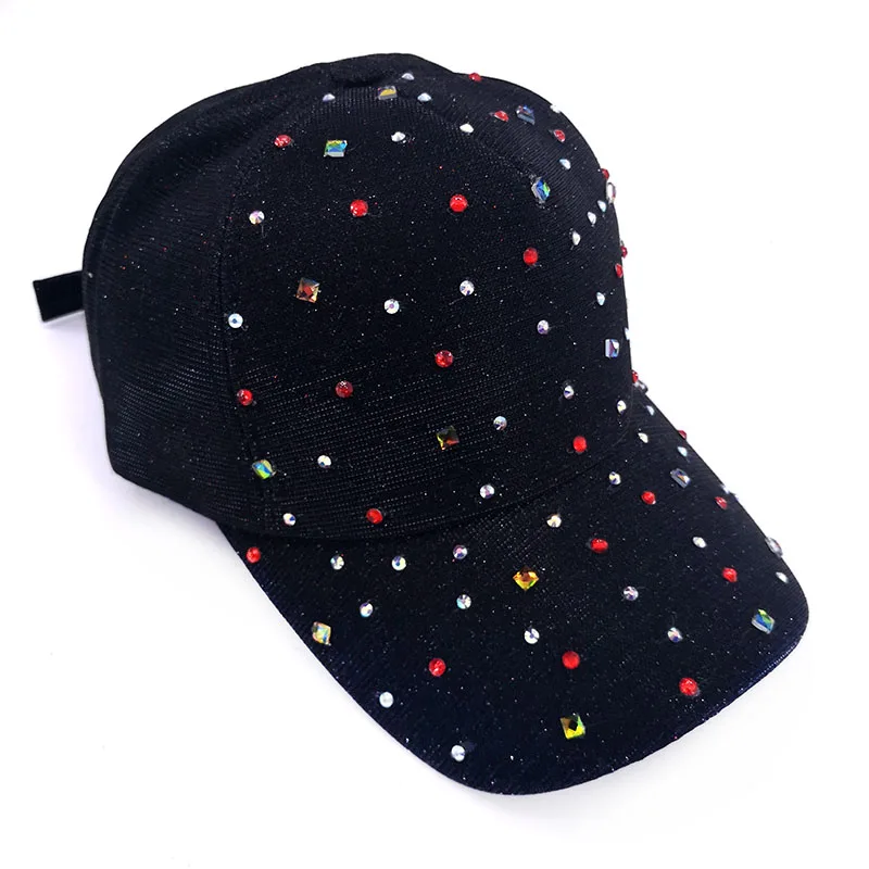 Винтажные женские цветные бейсболки со стразами и шляпы осенние блестящие Хлопковые бейсболки Регулируемые кепки для девушек
