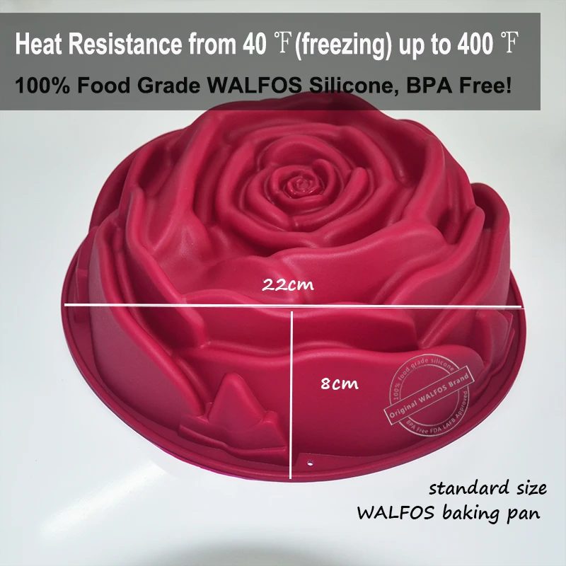 

WALFOS Food Grade Silicone Rose Flower Cake Pan Baking Mold 9 Inches Mousse Cake Bread Baking Pan Pastry Mould Bakeware