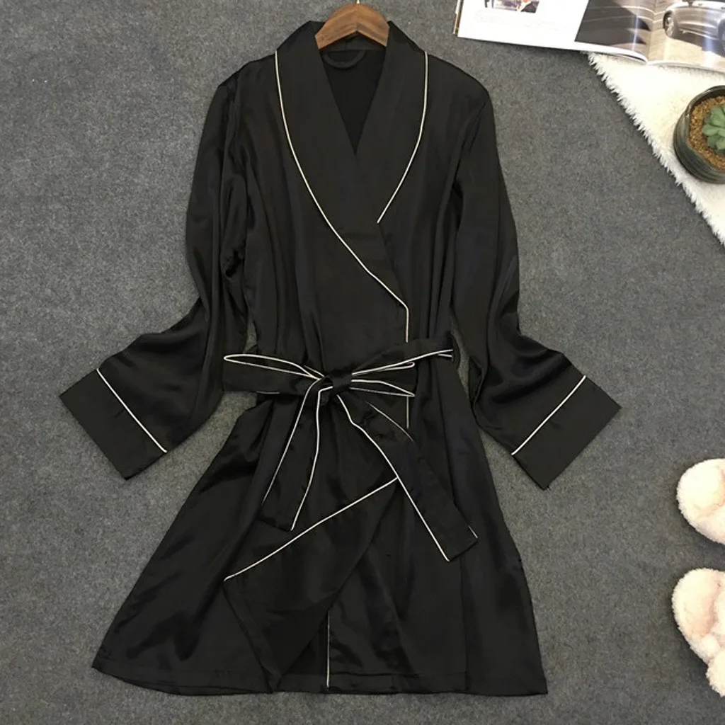 Ночная рубашка нижнее белье халат с поясом летняя женская одноцветная Хлопковая