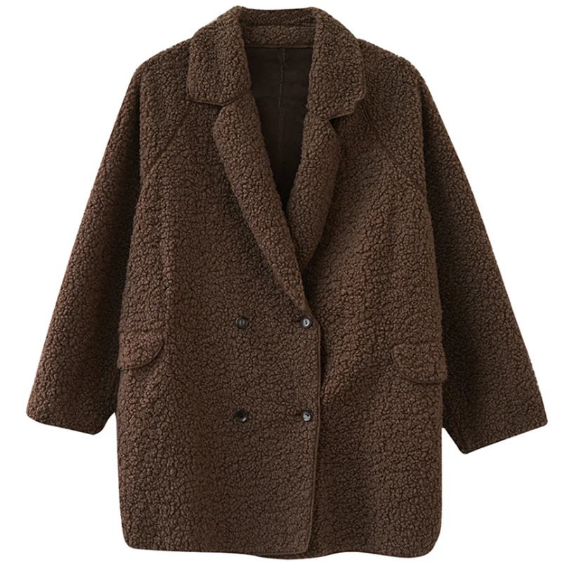 

Oversize Loose Female Jacket 2020 Autumn Winter Thick Mid-Length Wool Coat Fleece Double-Breasted Women's Coat