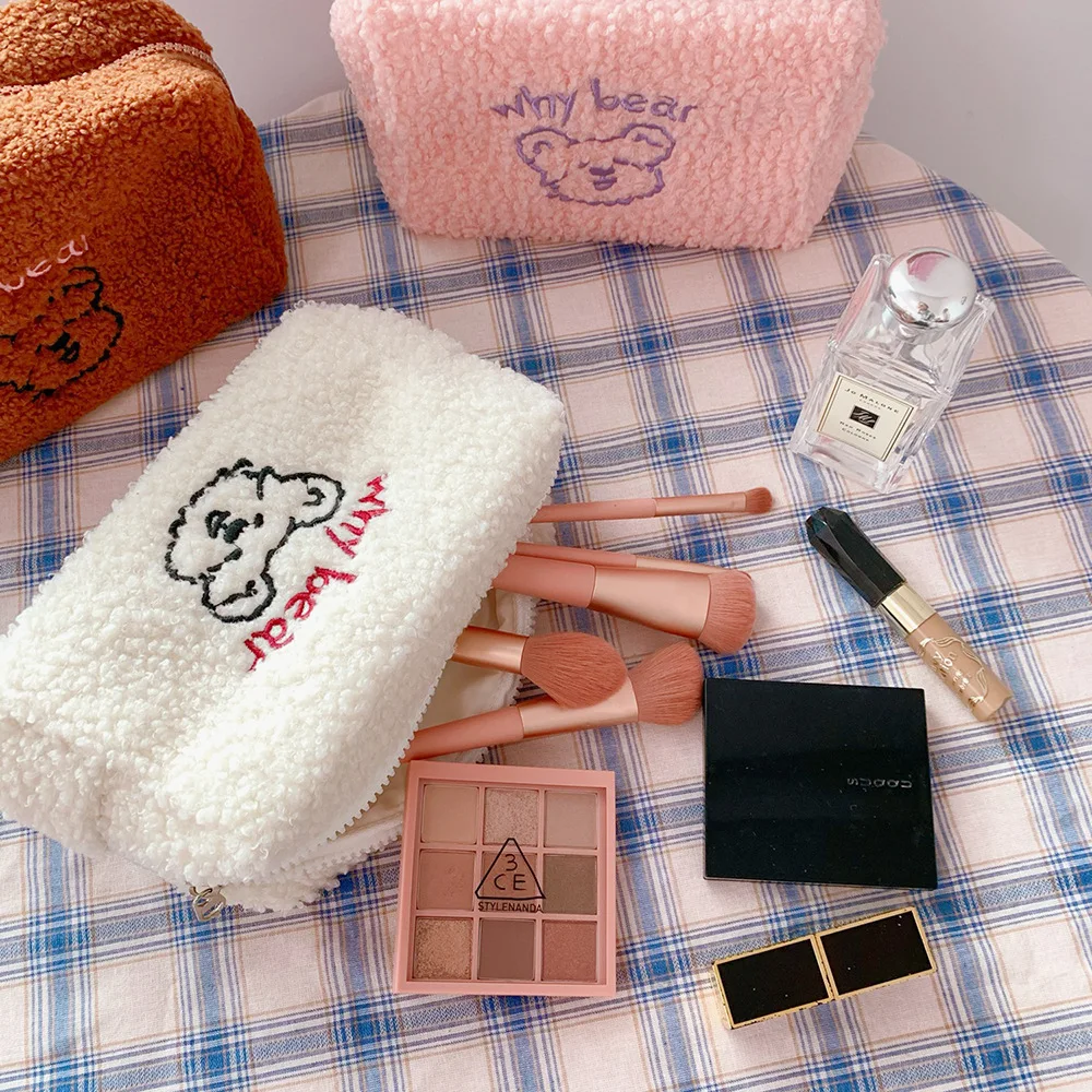 Большой Вместительный плюшевый чехол с корейским медведем для макияжа женщин