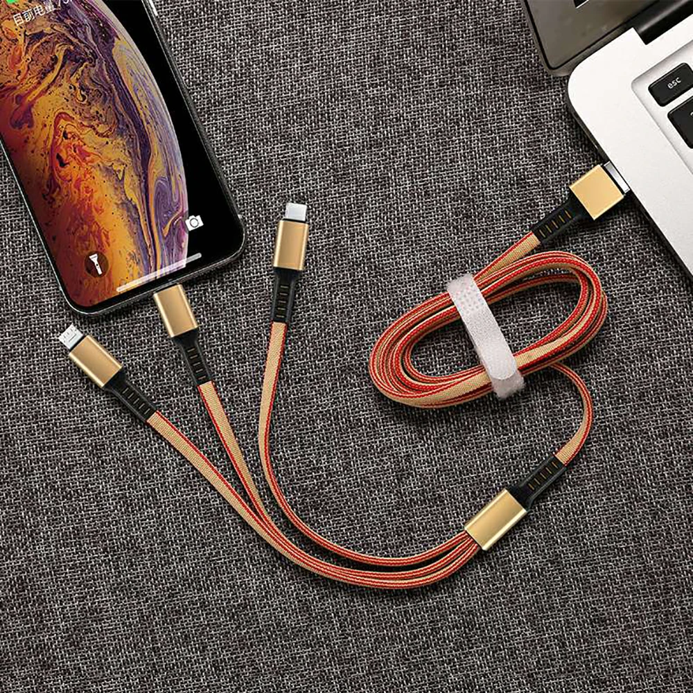 Цвет: желтый USB кабель для iPhone XS X 8 7 6 Быстрая Зарядка Кабели нейлон 3 в 1 мульти Тип C Micro USB кабель для передачи данных для samsung зарядное устройство Шнур - Цвет: Цвет: желтый