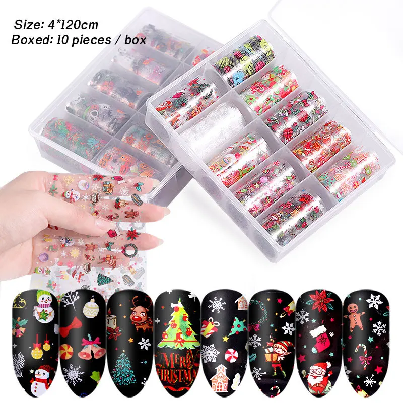 

10pcs/box Festival Halloween Christmas Nail Art Transfer Foil Sticker Mixed Styles Nail Decorations Manicure Design Accessories