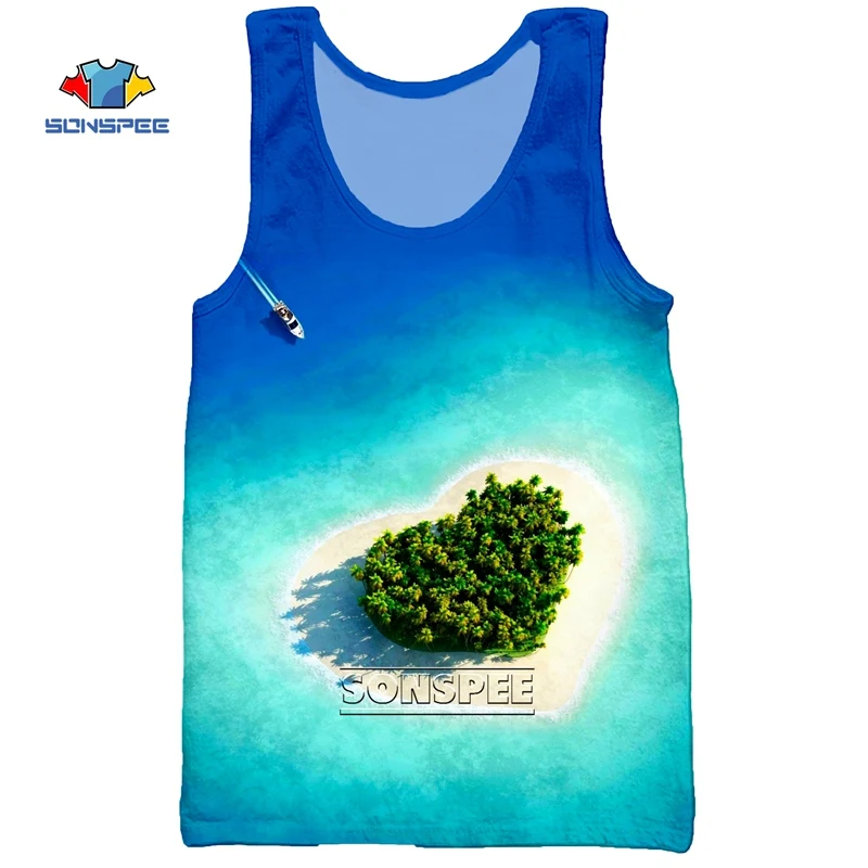Летняя Пляжная майка SONSPEE Мужская футболка без рукавов для фитнеса с 3D принтом