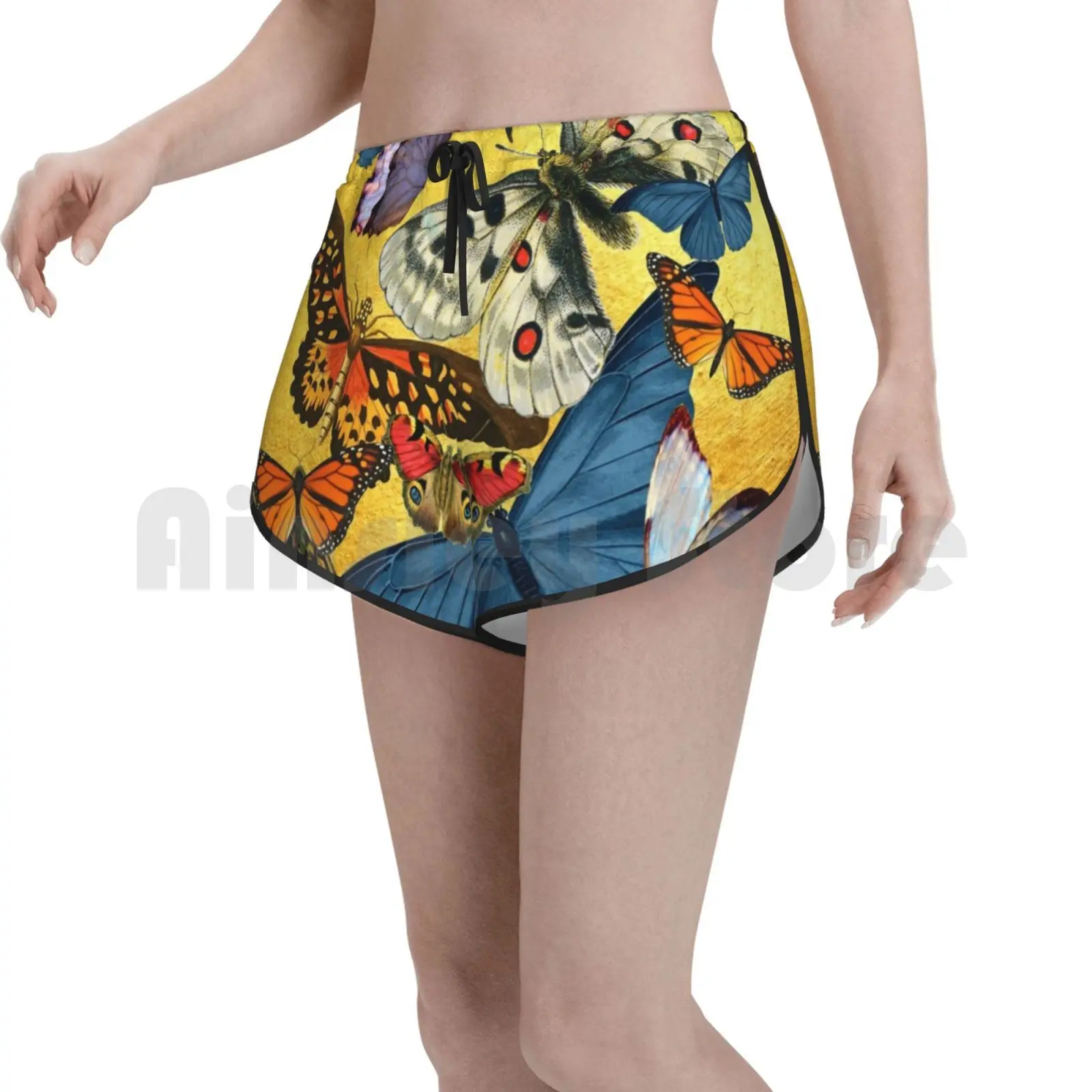 

Butterflies Swim Shorts Women Beach Shorts Pattern Gold Colorful Collage Collage Art Textured Happy Holidays Christmas