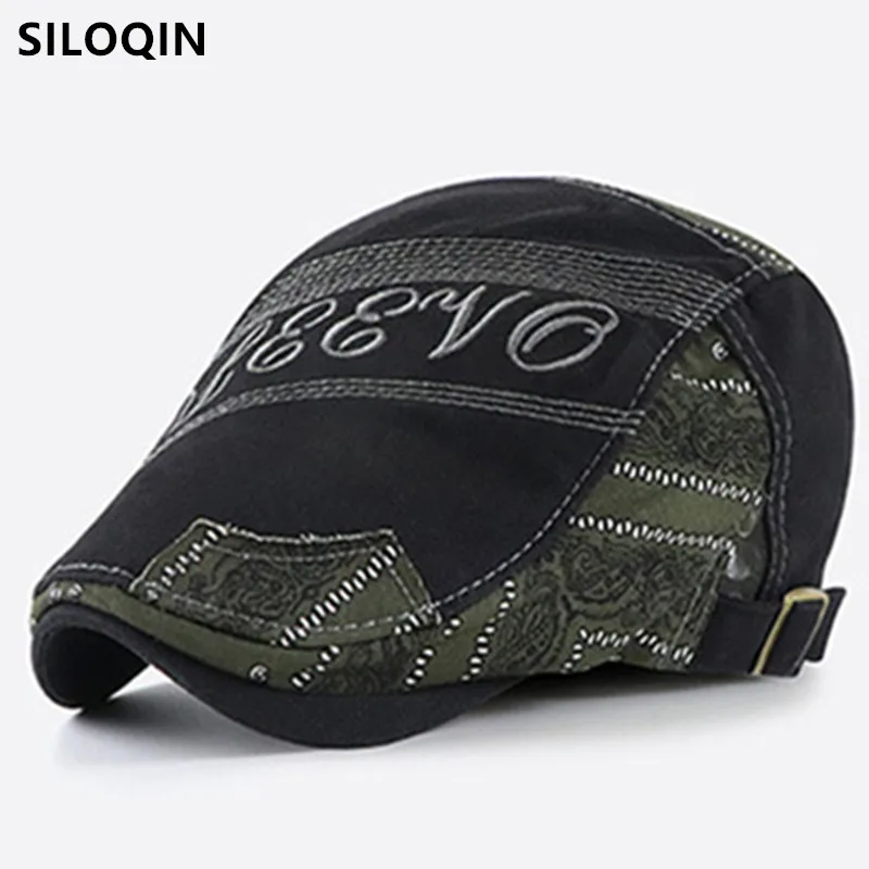 

SILOQIN Men's Washed Cotton Berets Letter Embroidery Personality National Sports Cap Snapback Cap Adjustable Size New Tongue Cap