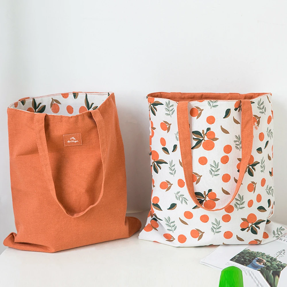 

Модная двусторонняя сумка-тоут из хлопка и льна с принтом фруктов, Женская Холщовая Сумка, сумка для покупок, многоразовая сумка для хранени...