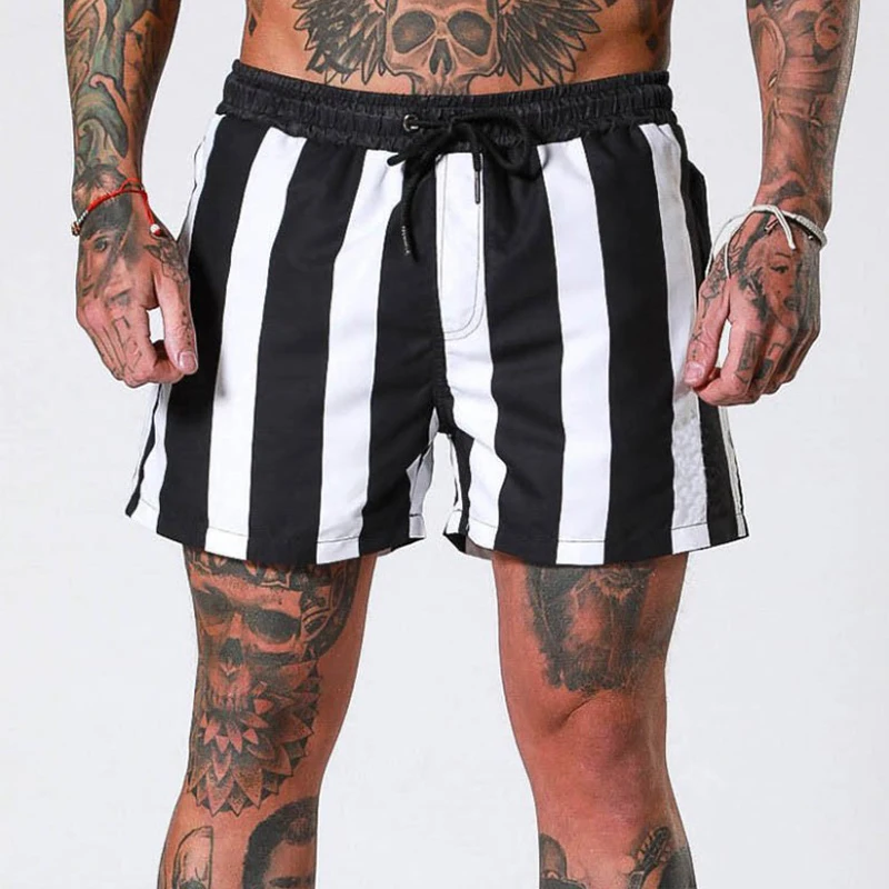 

2021 New Products Cross-Border Striped Colorful Beach Pants Fashion Sports Men's Plaid Shorts Fitness Men's