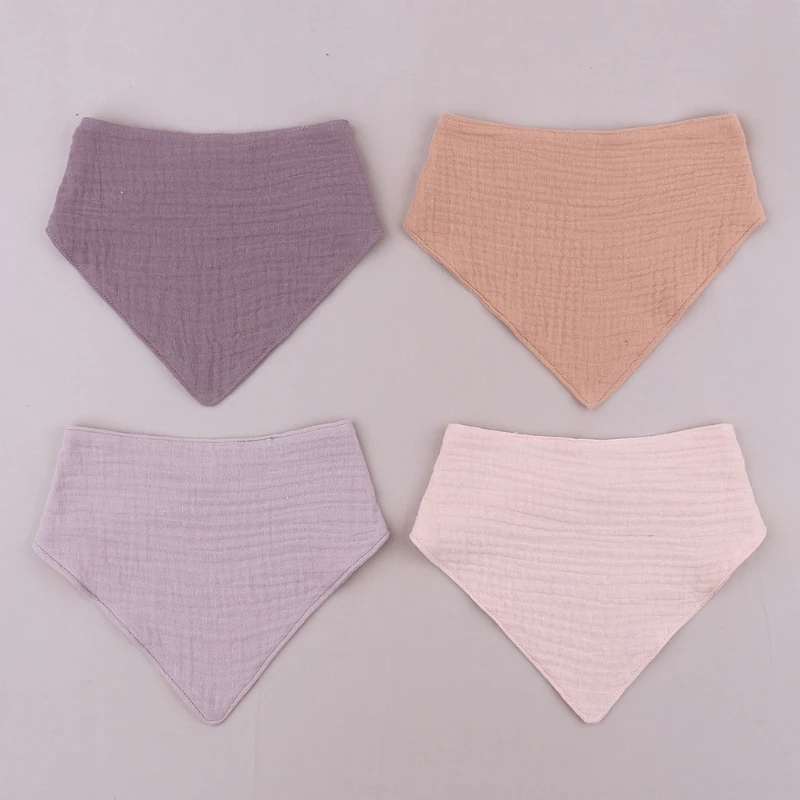 

4 Pcs Soft Cotton Triangle Scarf Solid Color Snap Button Bib Baby Feeding Drool Saliva Towel Infants Bandana Burp Cloth