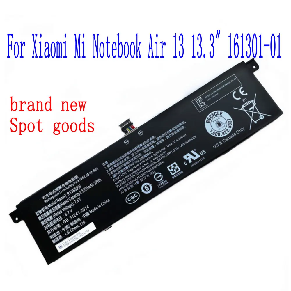 

Новый аккумулятор 7,6 В 5320 мАч/39 Вт/ч R13B02W для ноутбука Xiaomi Mi Air 13 13,3 дюйма 161301-01