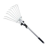 telescopic garden rake portable collect loose debris 9 teeth agriculture stainless steel yards fan broom hand tool lightweight