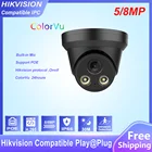 Hikvision совместимая с ColorVu 8MP 5MP Встроенный микрофон Обнаружение движения IR30M Plug  play черная купольная Домашняя безопасность CCTV POE IP-камера