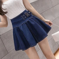 2022 new summer harajuku denim mini pleated skirts ladies high waist slim jeans short skirts women fashion korean y138