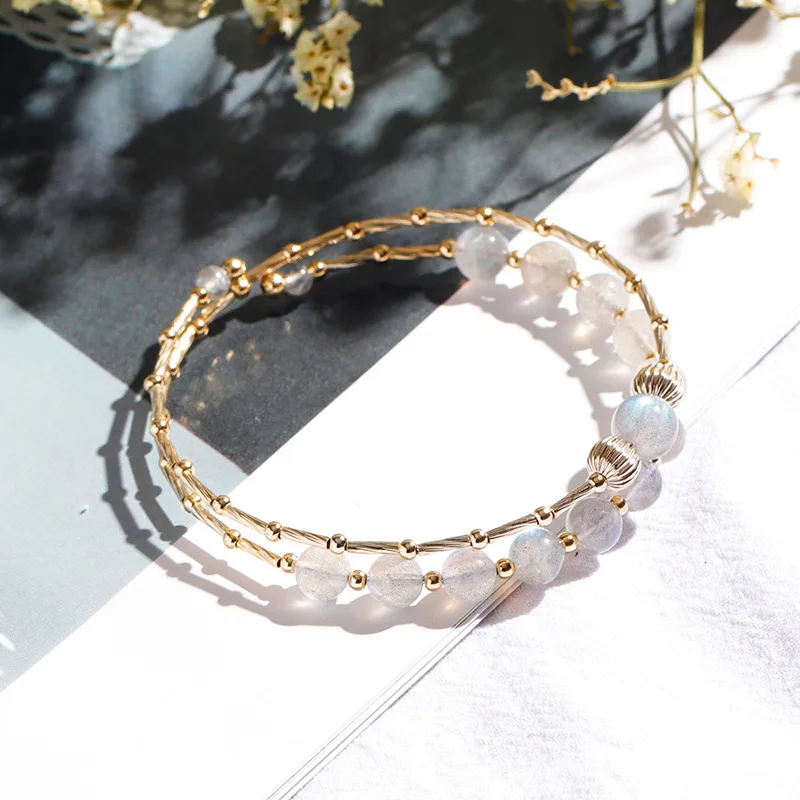 

Natural Moonstone Crystal Bracelet for Women Double Layer Gold Plated Bracelets Bracelete Feminino Fashion Jewelry Gift YBR196