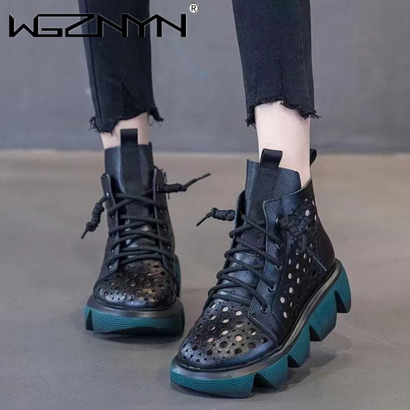 

Summer New Sandals Solid Color Retro Casual Thick-soled Women's Sandals Soft Wear-resistant and Comfortable Leather Hollow Boots